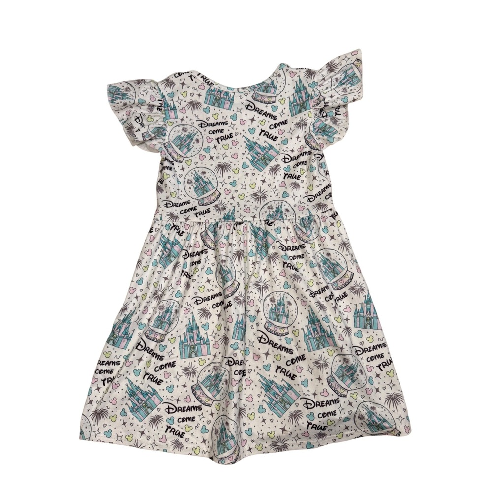 Disney Castle Dreams Come True Flutter Sleeve Dress White Pastel XXL Kids‎